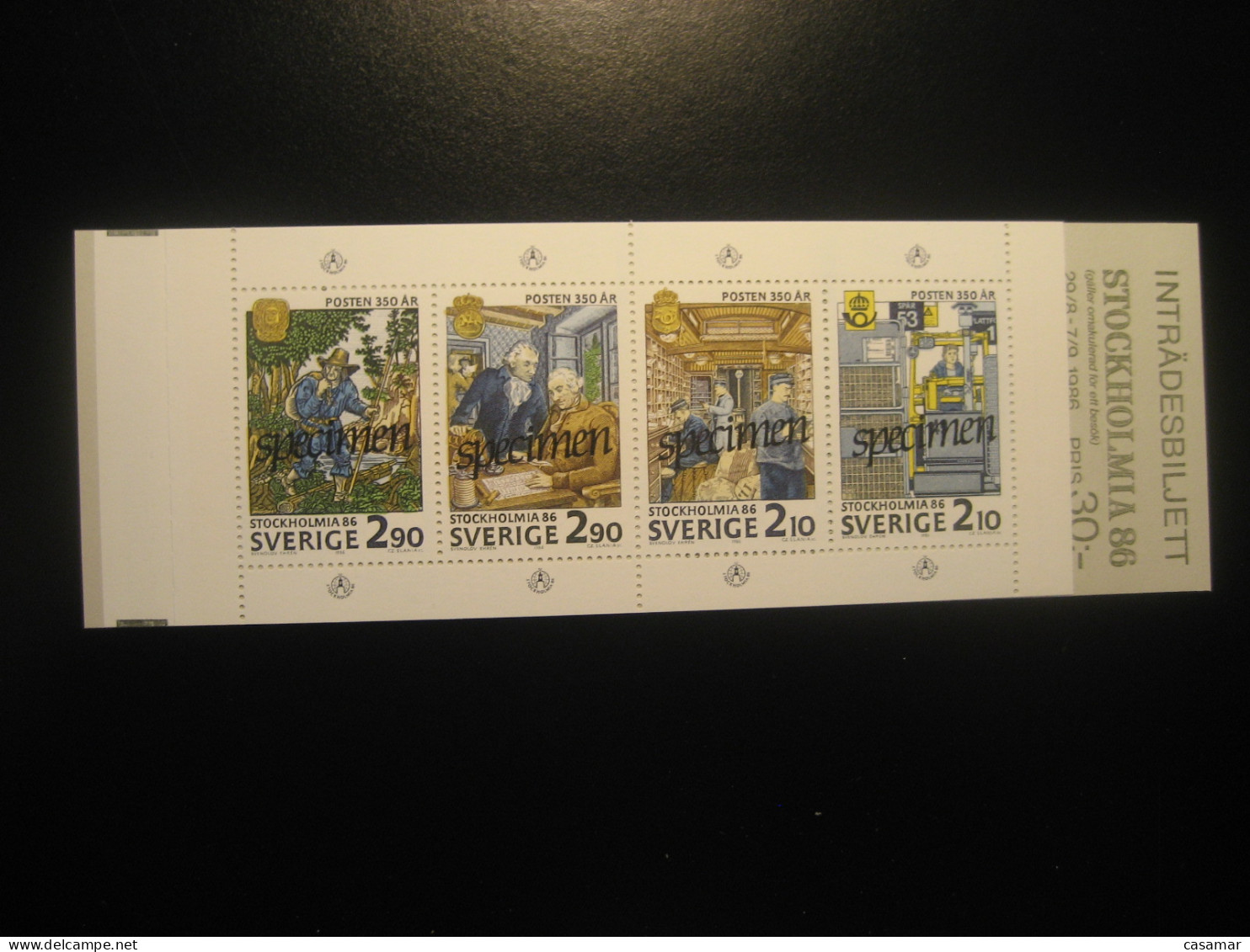 STOCKHOLMIA 1986 Specimen Posten 350 Ar Train Railway ... Booklet SWEDEN - Proofs & Reprints