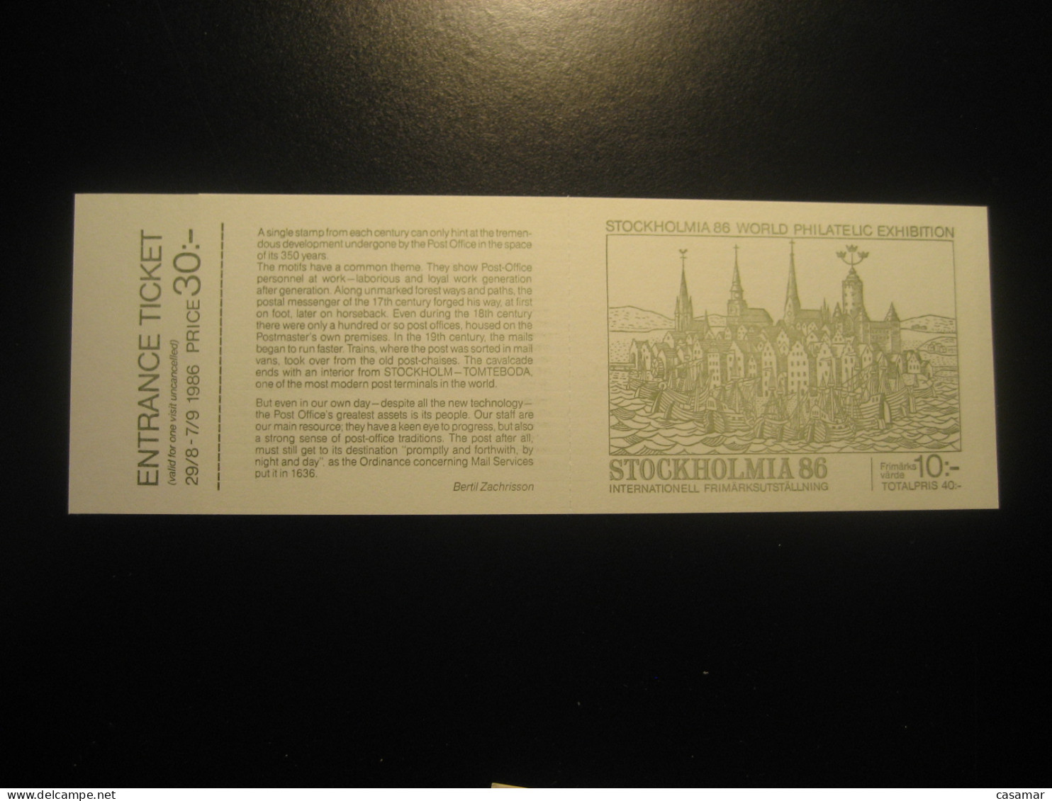 STOCKHOLMIA 1986 Specimen Posten 350 Ar Train Railway ... Booklet SWEDEN - Proofs & Reprints