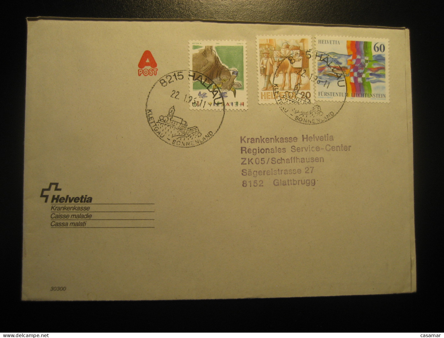HALLAU 1996 To Glattbrugg Klettgau Sonnenland Cancel Bull Cow Donkey Stamp On Cover SWITZERLAND - Briefe U. Dokumente