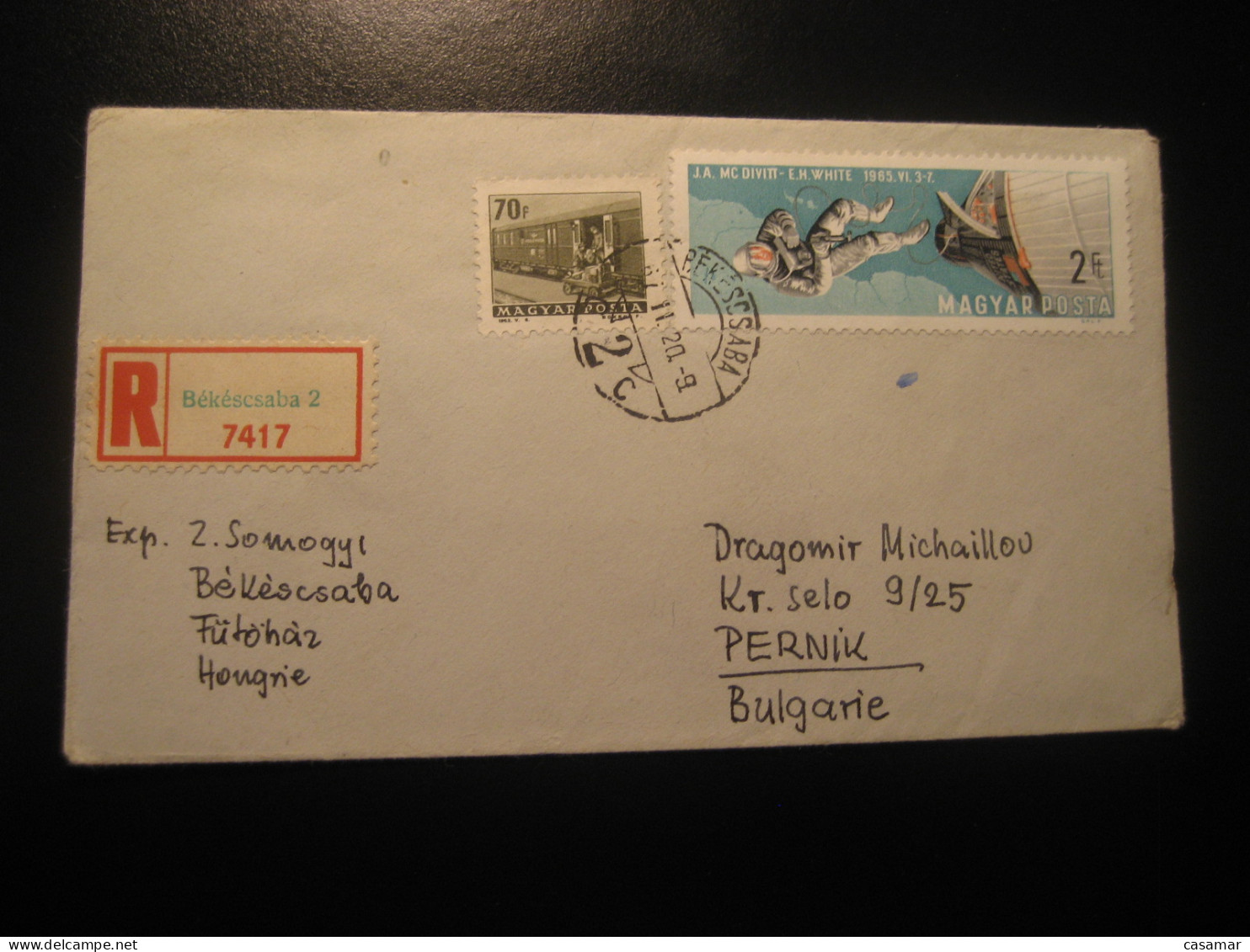 BEKESCSABA 1967 To Pernik Bulgaria Train Railway Space 2 Stamp On Registered Cancel Cover HUNGARY - Lettres & Documents