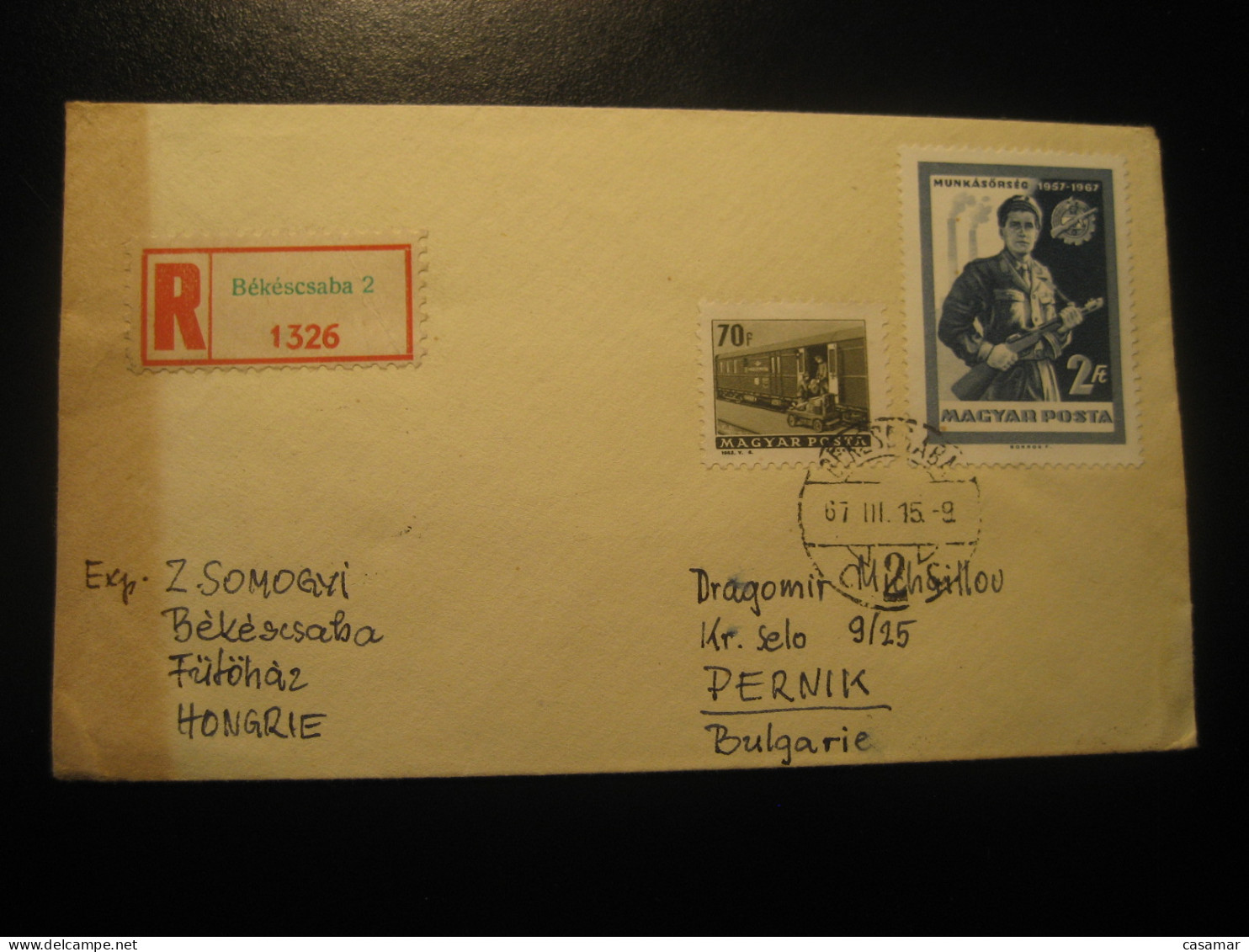 BEKESCSABA 1967 To Pernik Bulgaria Train Railway Soldier 2 Stamp On Registered Cancel Cover HUNGARY - Storia Postale