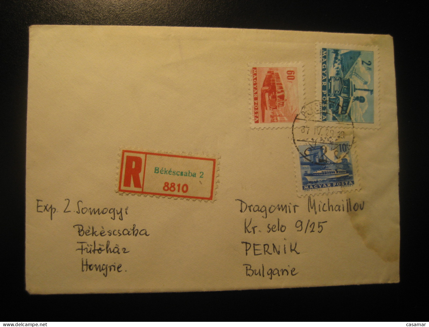 BEKESCSABA 1967 To Pernik Bulgaria Bus Van Truck Ship 3 Stamp On Registered Cancel Cover HUNGARY - Lettres & Documents
