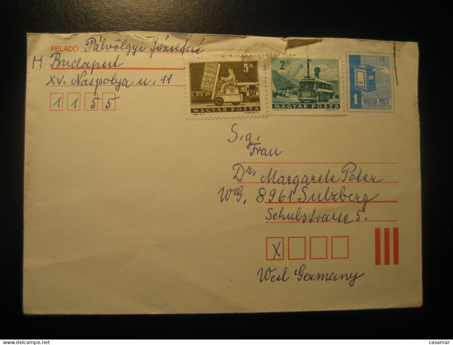 BUDAPEST 1972? To Sulzberg Germany Train Railway Bus Van Truck 2 Stamp On Slight Damaged Cancel Stationery Cover HUNGARY - Covers & Documents