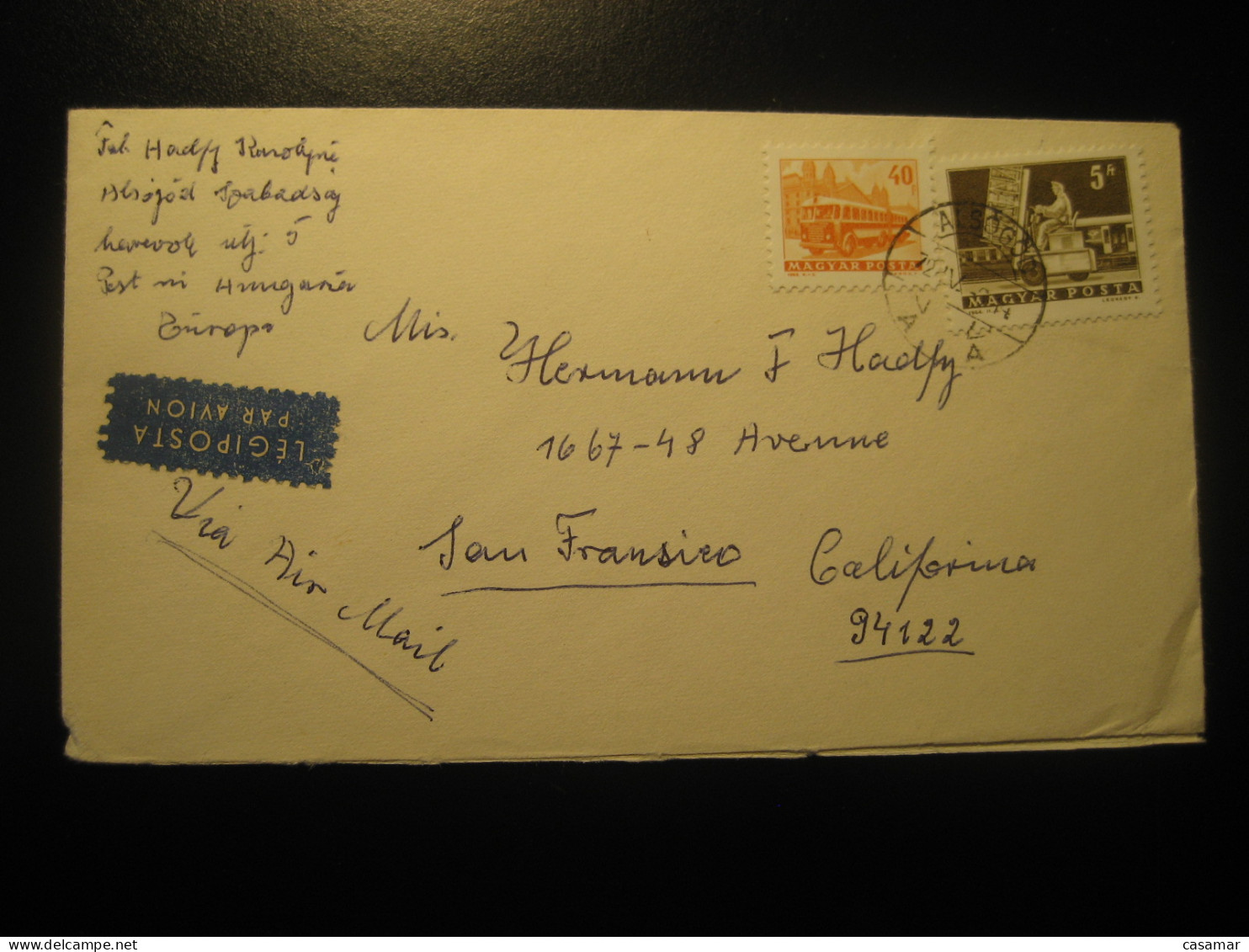 ALSOGOD 1972 To San Francisco USA Train Railway Bus Van Truck 2 Stamp On Air Mail Cancel Cover HUNGARY - Cartas & Documentos