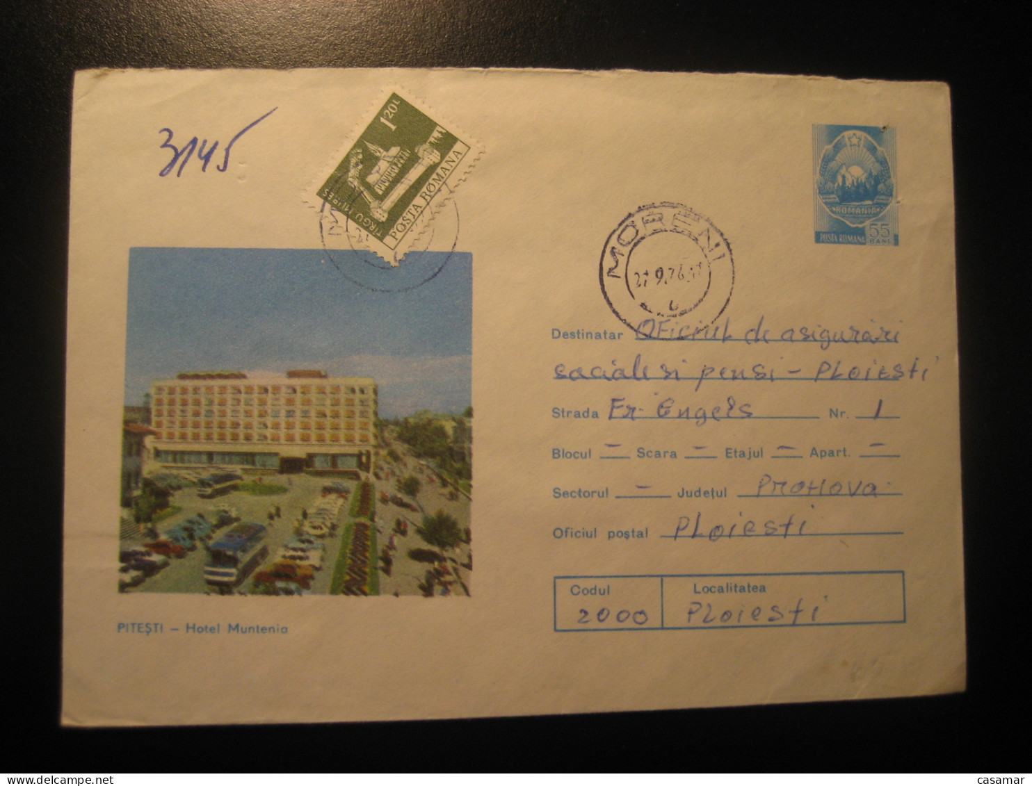 MORENI 1976 To Ploesti Hotel Muntenia Pitesti Bus Auto Car Cancel Postal Stationery Cover ROMANIA - Storia Postale