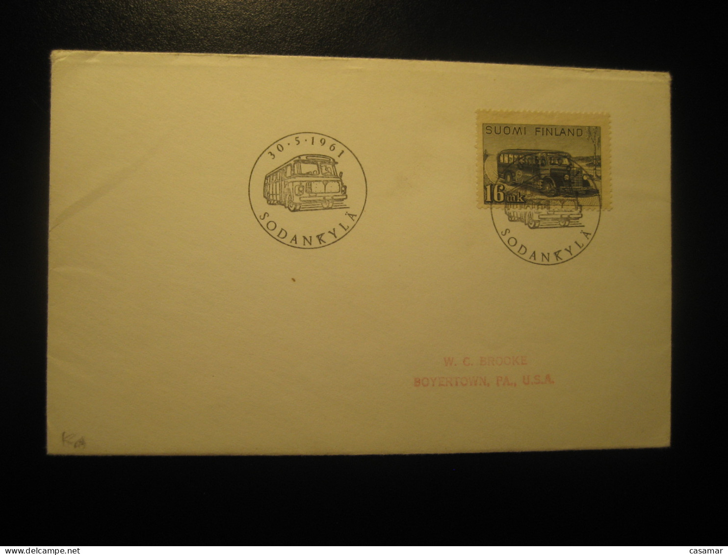 SODANKYLA 1961 To Boyertown USA Postal Bus Van Truck Cancel Cover Stamp FINLAND - Storia Postale