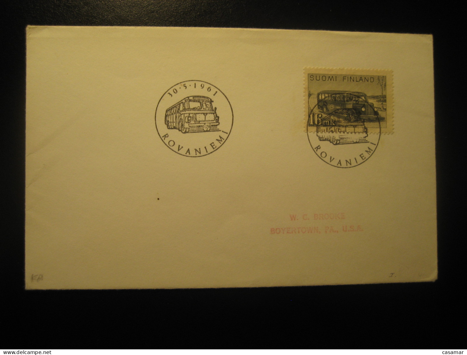 ROVANIEMI 1961 To Boyertown USA Postal Bus Van Truck Cancel Cover Stamp FINLAND - Covers & Documents