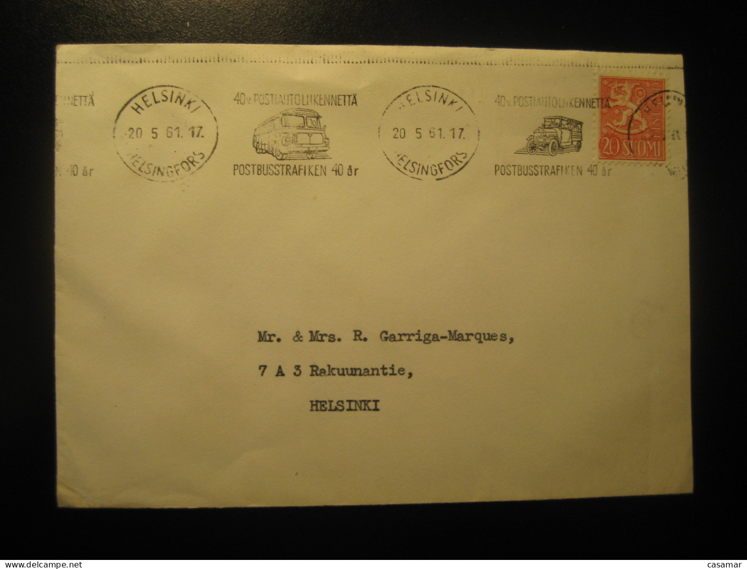 HELSINKI 1961 Postal Bus Van Truck Cancel Cover FINLAND - Cartas & Documentos