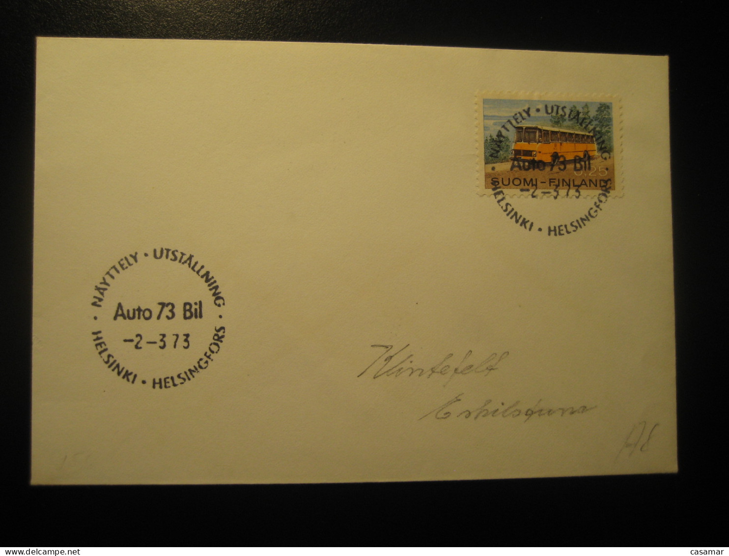 HELSINKI 1973 Auto 73 Bil Postal Bus Van Truck Stamp Cancel Cover FINLAND - Brieven En Documenten