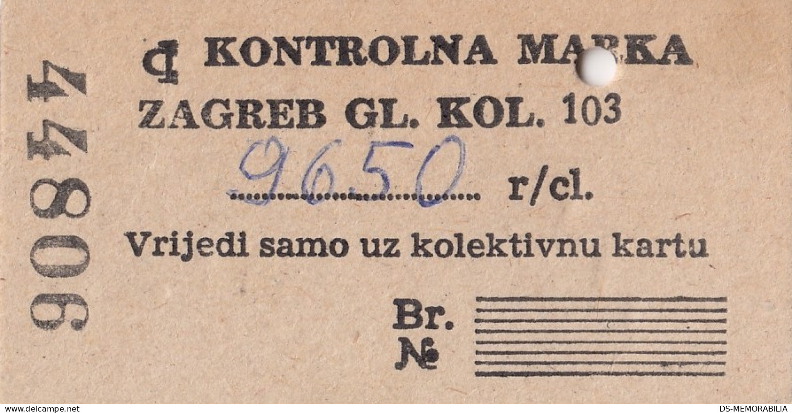 Yugoslavia Yugoslav Railways Train Ticket Controll Contremarque Kontrollkarte - Europe