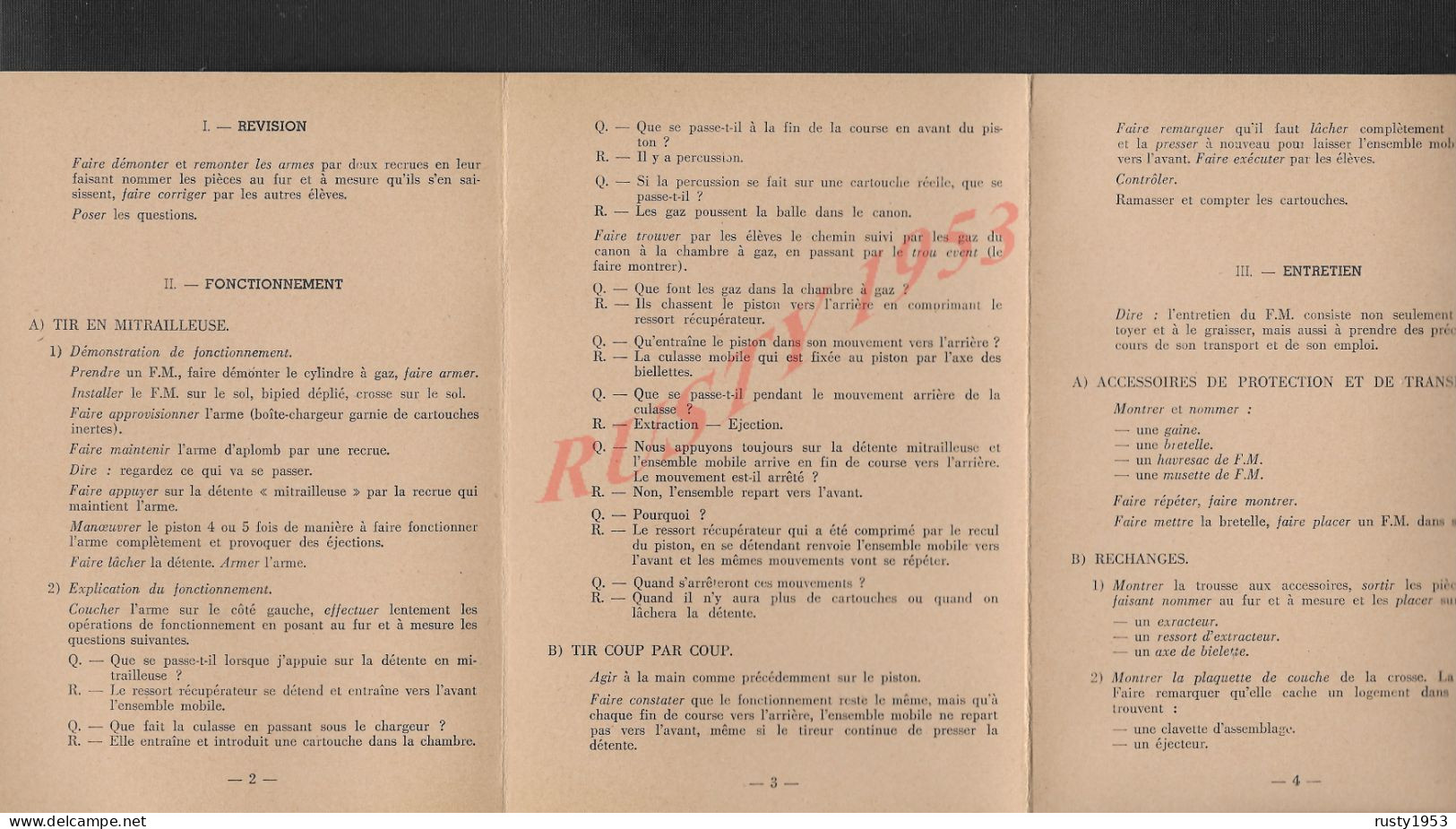 MILITARIA AFICHE DEPLIANT MILITAIRE 31X15 , 5F 6F - 7F SECTION ARMEMENT FRANÇAIS LE FUSIL MITRAILLEUR 24 - 29 : - Documents