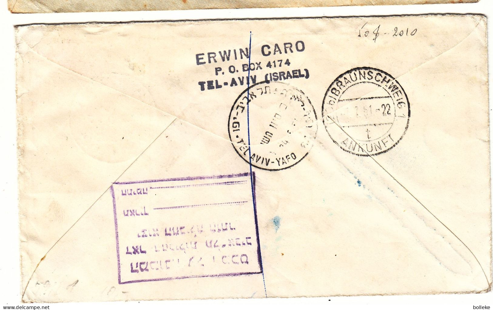 Israël - Lettre Recom De 1951 - Oblit Tel Aviv - Exp Vers Braunschweig - Valeur 50 $ En ....2010 - Storia Postale