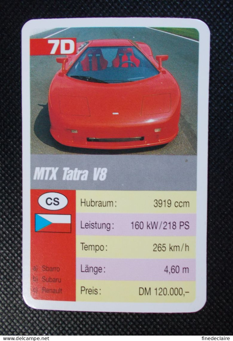 Trading Cards - ( 6 X 9,2 Cm ) 1993 - Cars / Voiture - MTX Tatra V8 - République Tchèque - N°7D - Auto & Verkehr