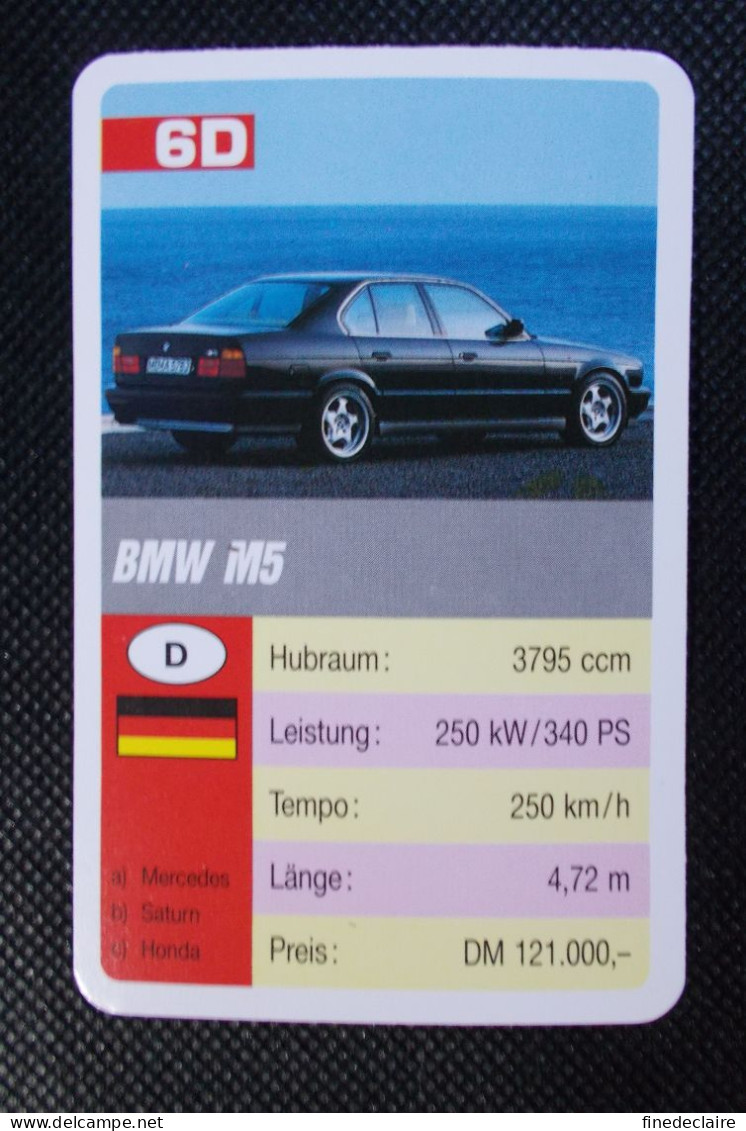 Trading Cards - ( 6 X 9,2 Cm ) 1993 - Cars / Voiture - BMW M5 - Allemagne - N°6D - Motores
