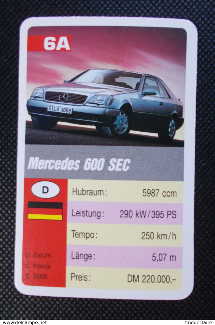 Trading Cards - ( 6 X 9,2 Cm ) 1993 - Cars / Voiture - Mercedes 600 SEC - Allemagne - N°6A - Auto & Verkehr