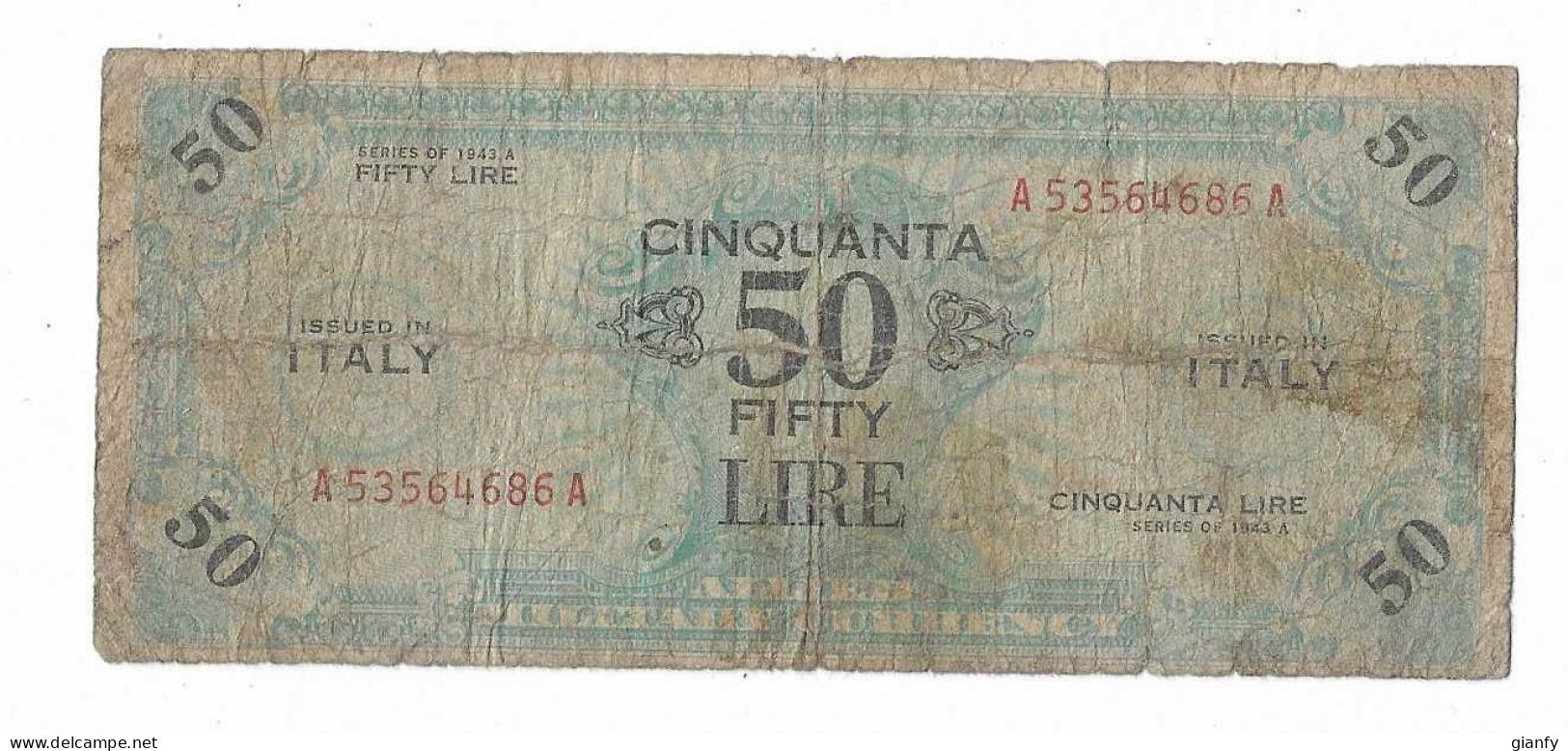 OCCUPAZIONE MILITARE ALLEATA ALLIED MILITARY AUTHORITY 50 LIRE "AM LIRE" 1943 - Occupazione Alleata Seconda Guerra Mondiale