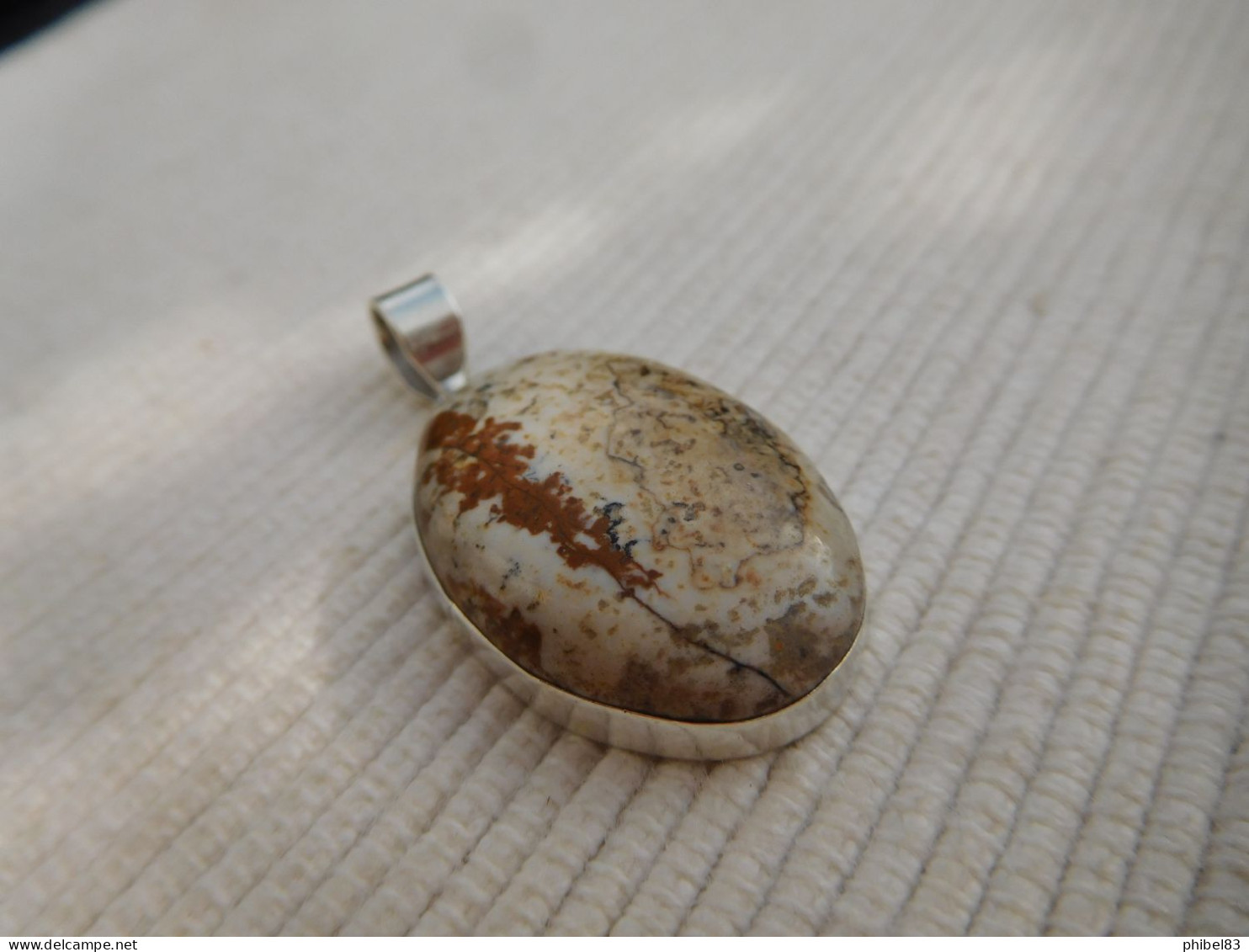 Pendentif En VERITABLE Argent Massif 925, Et Cabochon De Jaspe Naturel Marron  B857 - Pendants