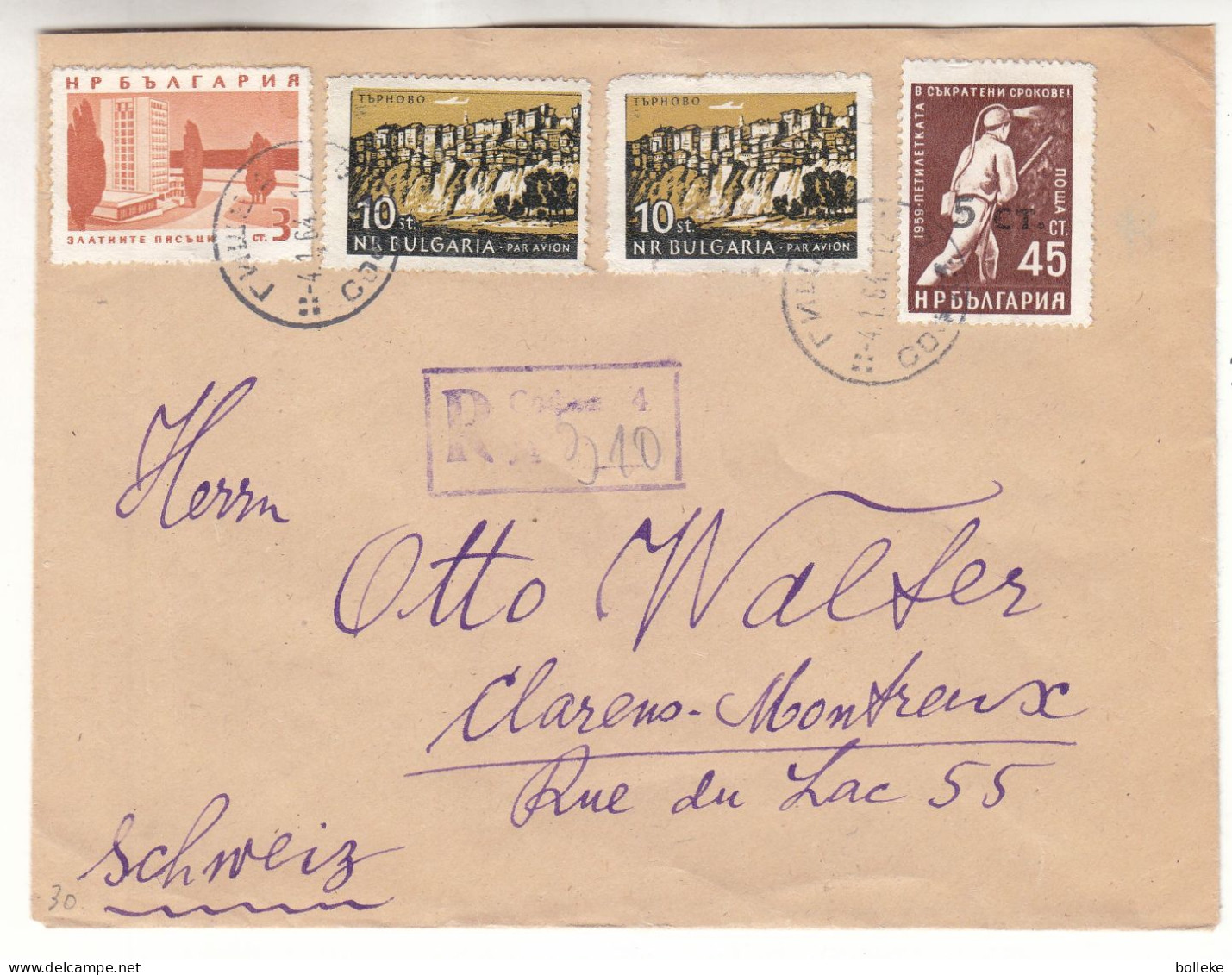 Bulgarie - Lettre Recom De 1964 - Oblit Sofia - Exp Vers Clarens Montreux - - Covers & Documents