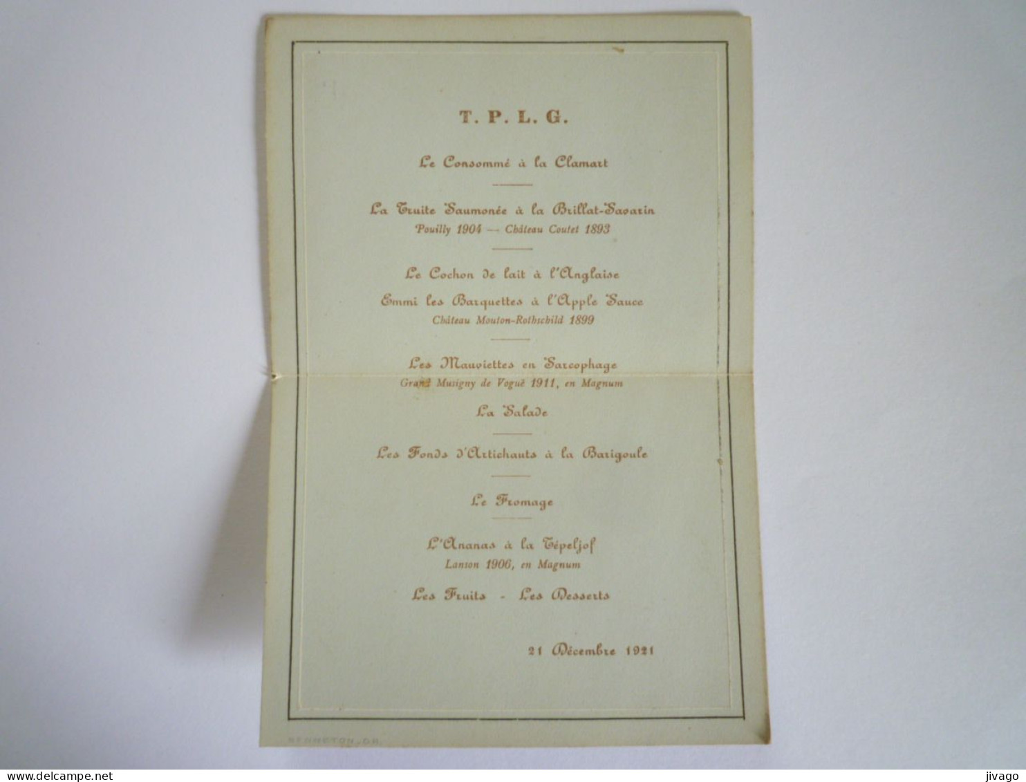 2023 - 1168  JOLI  MENU De 1921  T.P.L.G.  Monsieur  FOURCADE  XXX - Menus