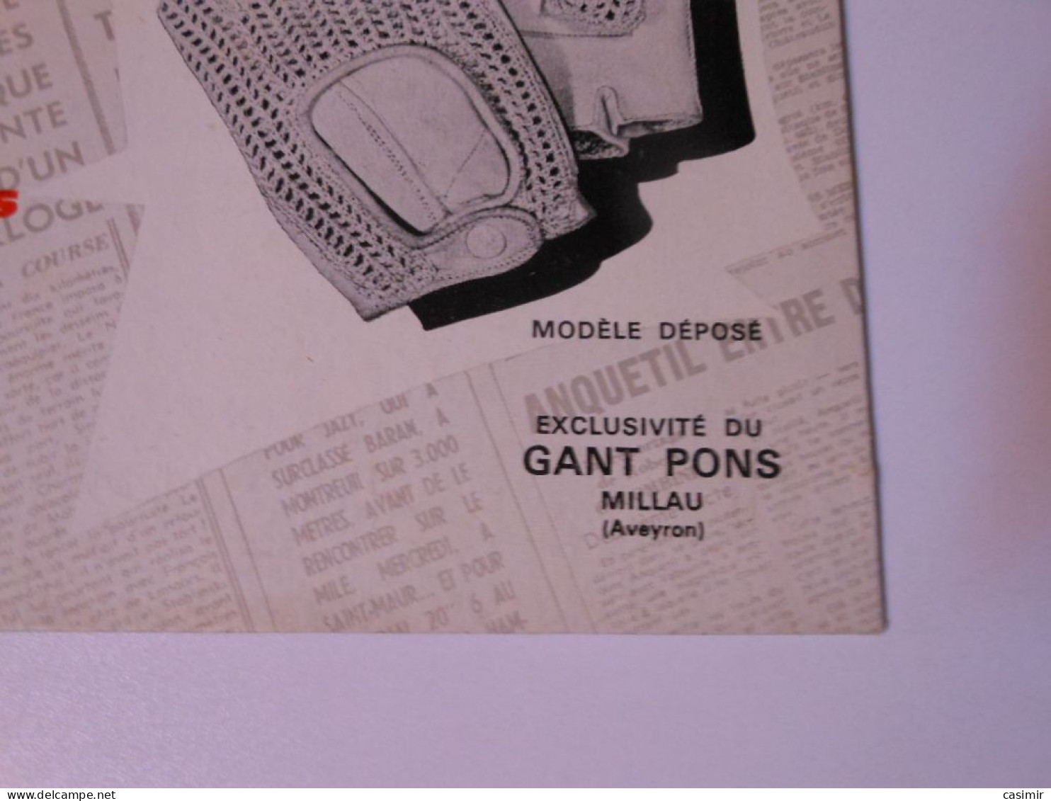OB23 - Carton Gants Pour Cyclisme PLV Ancienne - Publicité Pour Les Gants Jacques Anquetil - Cyclisme