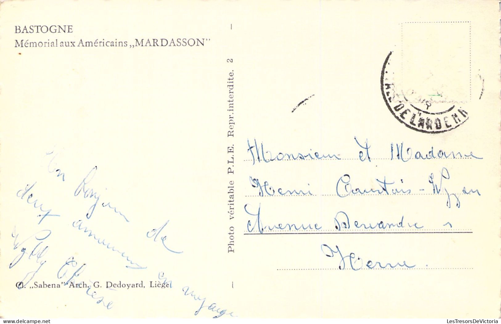 BELGIQUE - BASTOGNE - Mémorial Aux Américains MARDASSON - Carte Postale Ancienne - Autres & Non Classés