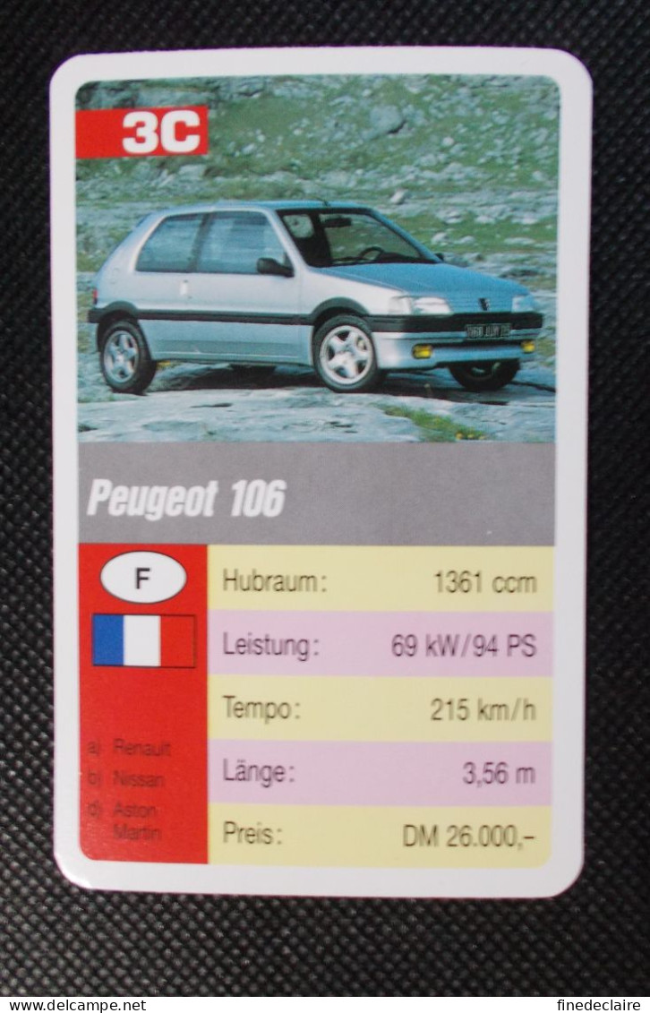 Trading Cards - ( 6 X 9,2 Cm ) 1993 - Cars / Voiture - Peugeot 106 - France - N°3C - Motores