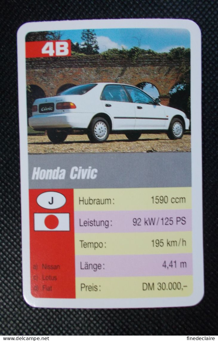 Trading Cards - ( 6 X 9,2 Cm ) 1993 - Cars / Voiture - Honda Civic - Japon - N°4B - Auto & Verkehr