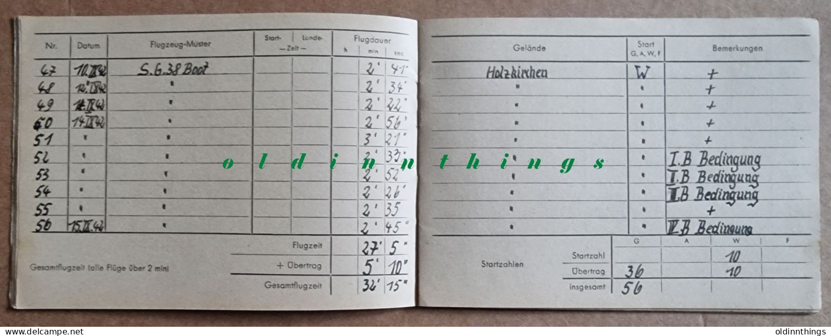 Flugbuch Segelflieger Zögling SG38 Grunau Kranich u.a.Luftgaukommando VII München 1939-1943