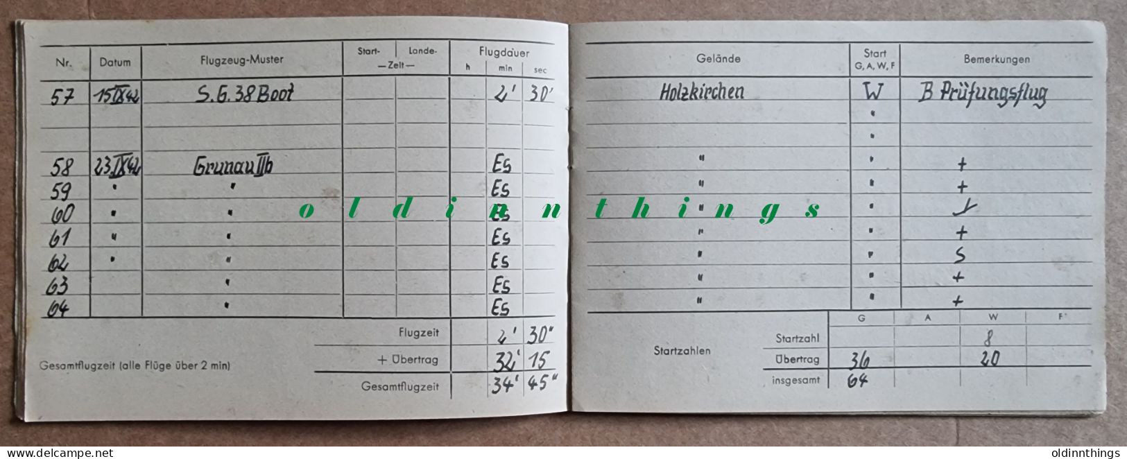 Flugbuch Segelflieger Zögling SG38 Grunau Kranich u.a.Luftgaukommando VII München 1939-1943