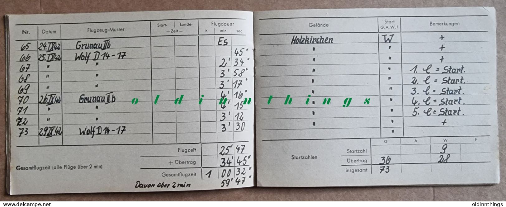 Flugbuch Segelflieger Zögling SG38 Grunau Kranich u.a.Luftgaukommando VII München 1939-1943