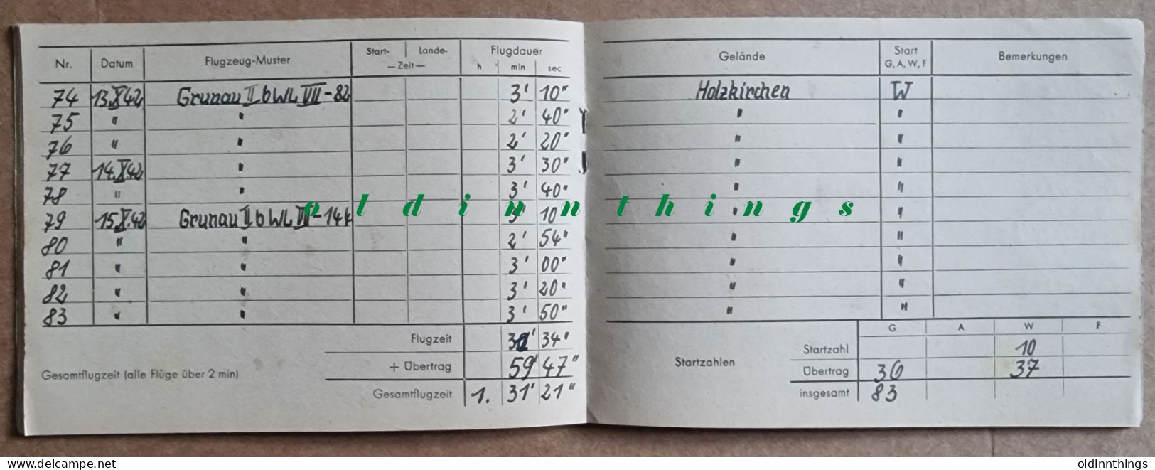 Flugbuch Segelflieger Zögling SG38 Grunau Kranich u.a.Luftgaukommando VII München 1939-1943