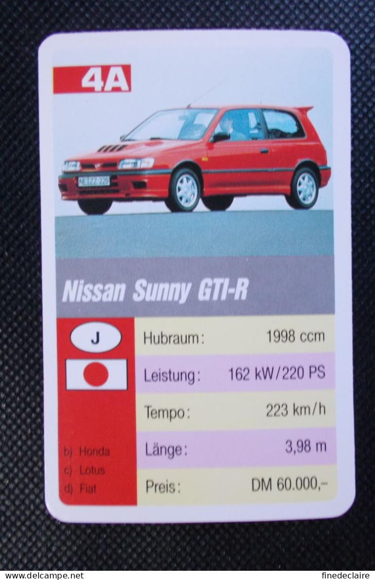 Trading Cards - ( 6 X 9,2 Cm ) 1993 - Cars / Voiture - Nissan Sunny GTI R - Japon - N°4A - Auto & Verkehr