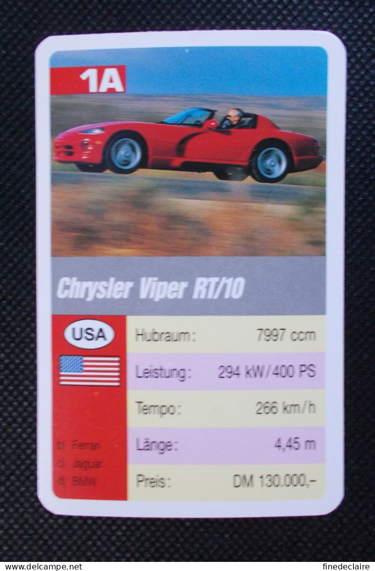 Trading Cards - ( 6 X 9,2 Cm ) 1993 - Cars / Voiture - Chrysler Viper RT/10 - Etats Unis - N°1A - Motores