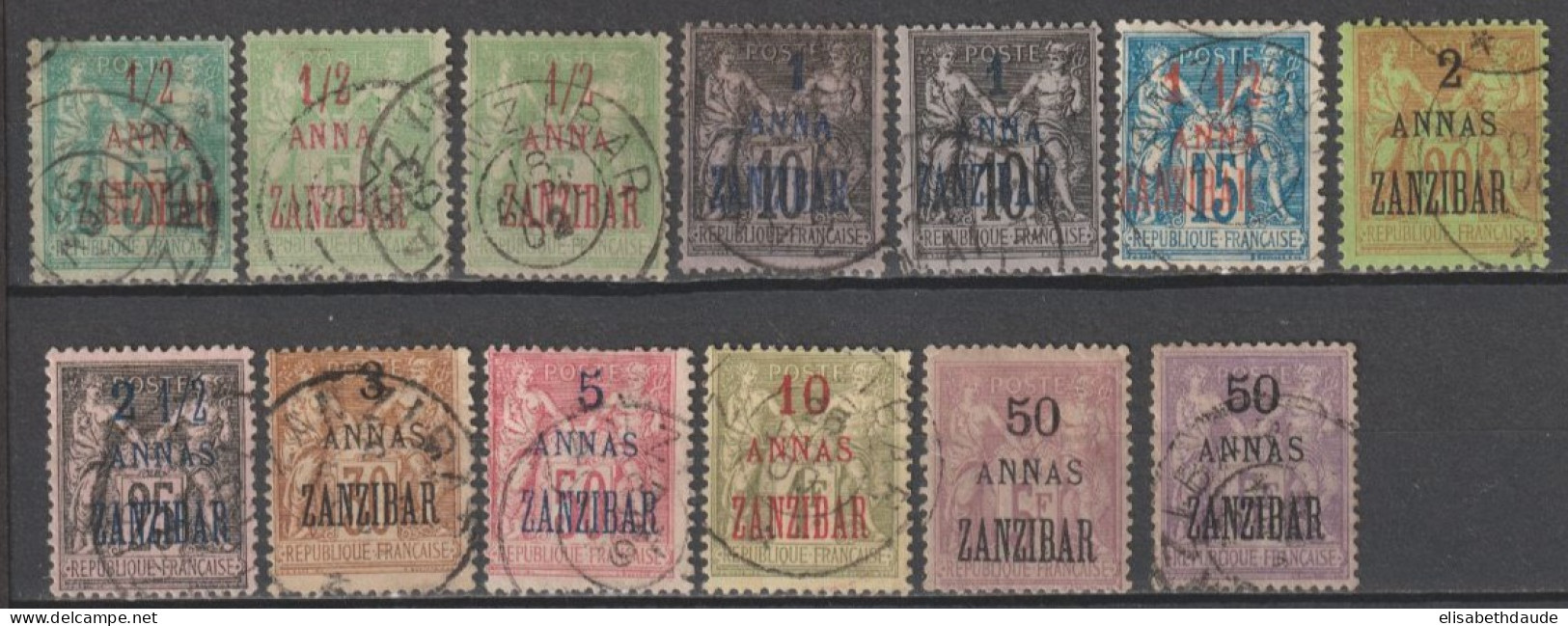 ZANZIBAR - TYPE SAGE - YVERT N° 17/25+28+29+31+31a OBLITERES - COTE = 466 EUR. - Usati