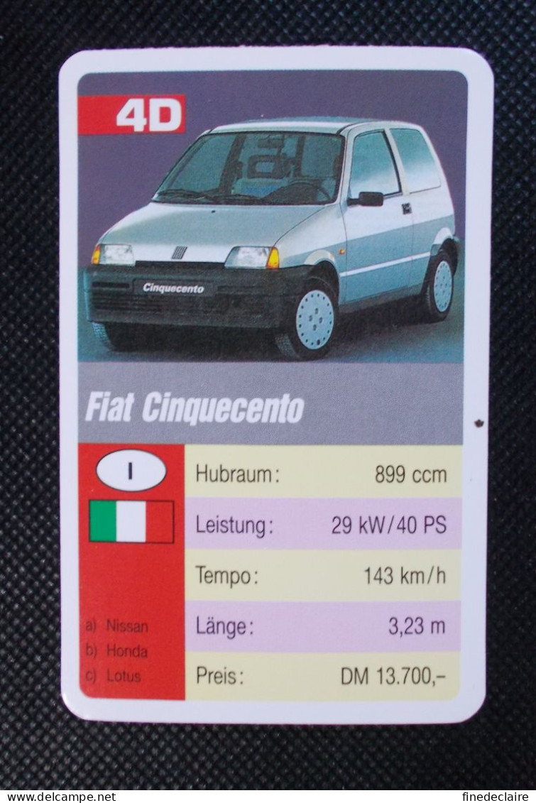 Trading Cards - ( 6 X 9,2 Cm ) 1993 - Cars / Voiture - Fiat Cinquecento - Italie - N°4D - Motoren