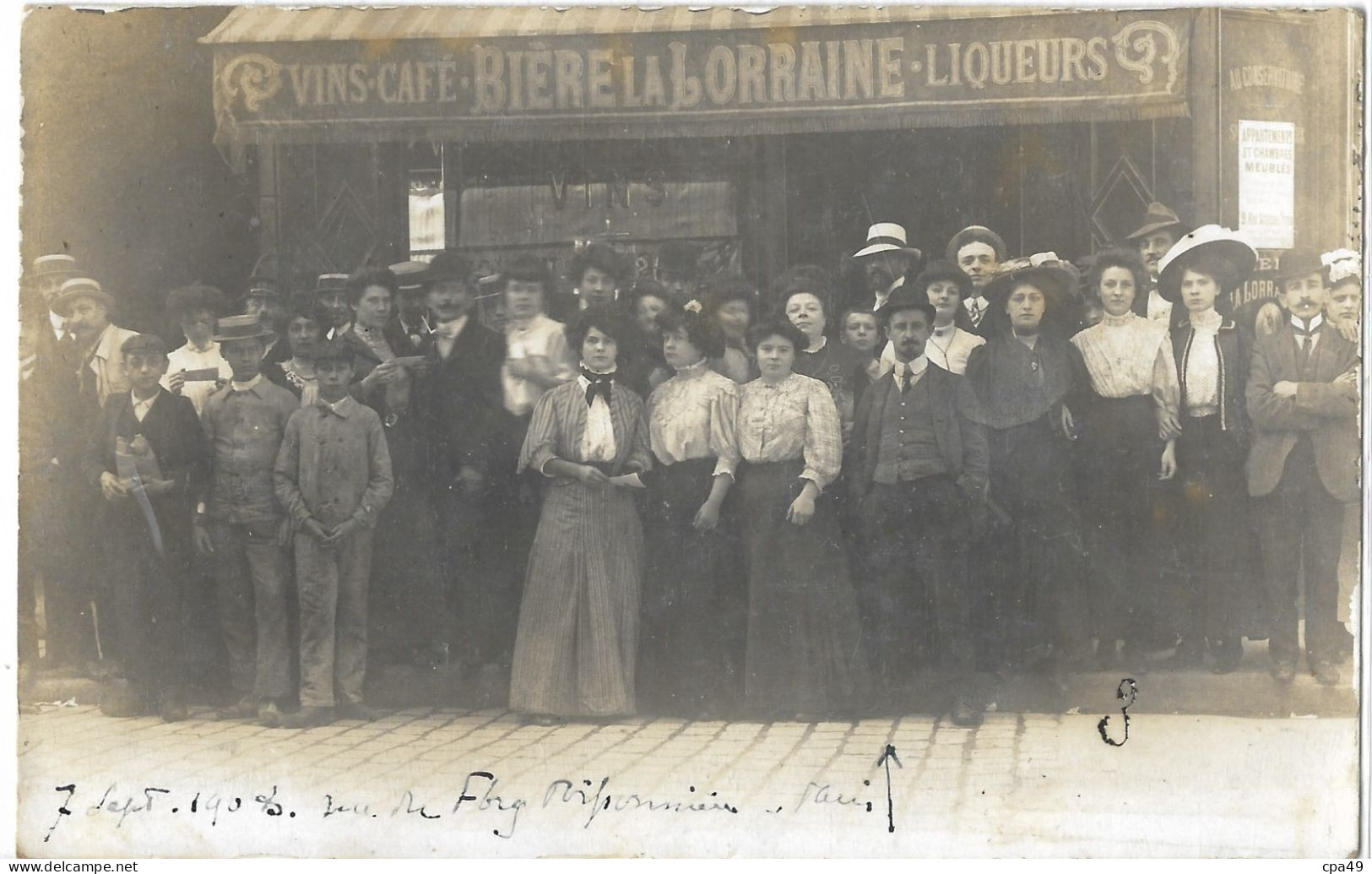 75   CARTE  PHOTO  VINS  CAFE  BIERE  LA   LORRAINE  LIQUEURS   RUE DU  FBRG ?  PARIS - Cafés, Hoteles, Restaurantes