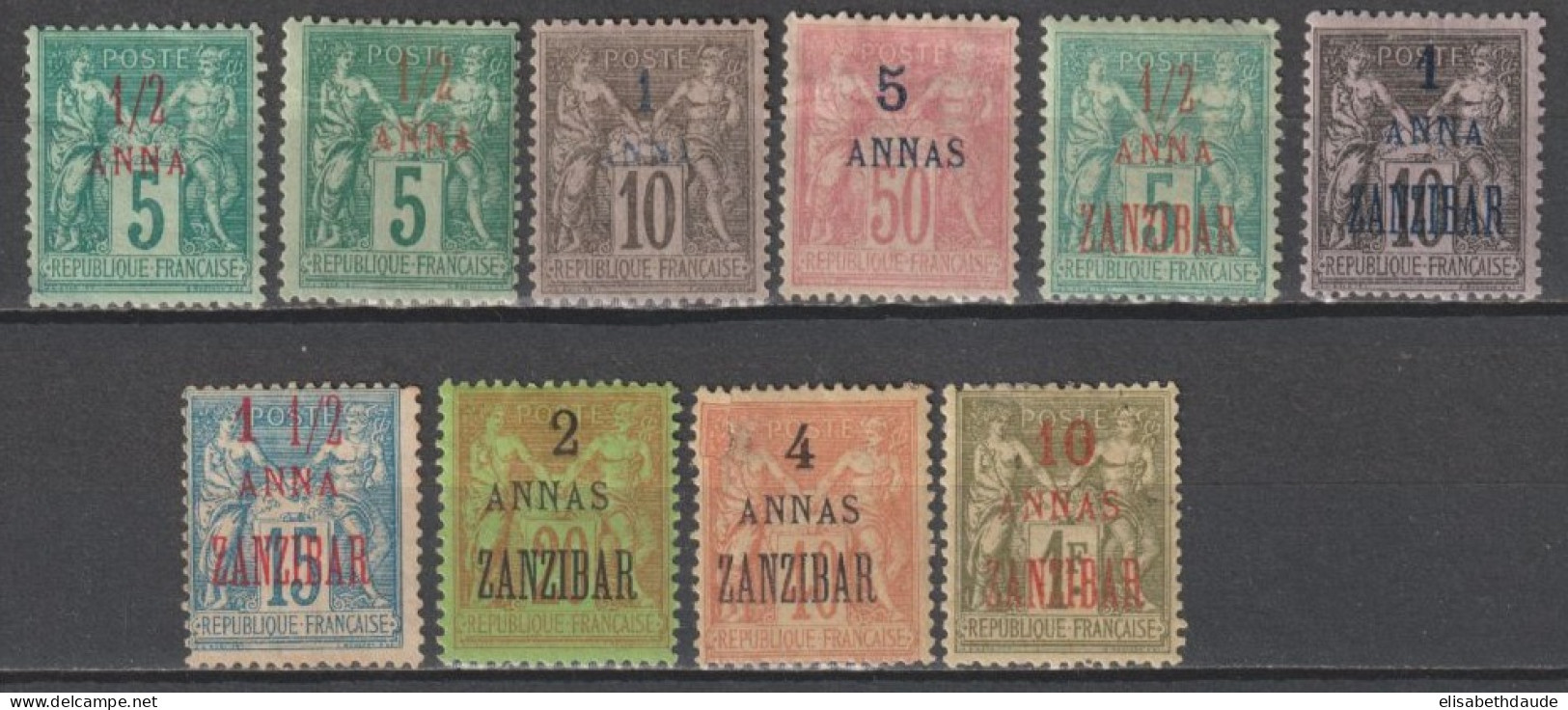 ZANZIBAR - 1894/1897 - TYPE SAGE - YVERT N° 1+1a+2A+8+17+21/23+26+29 * MH - COTE = 269 EUR. - Ungebraucht