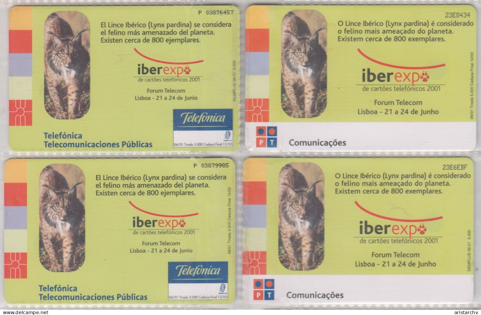 PORTUGAL SPAIN 2001 IBERIAN LYNX PUZZLE OF 4 CARDS - Oerwoud