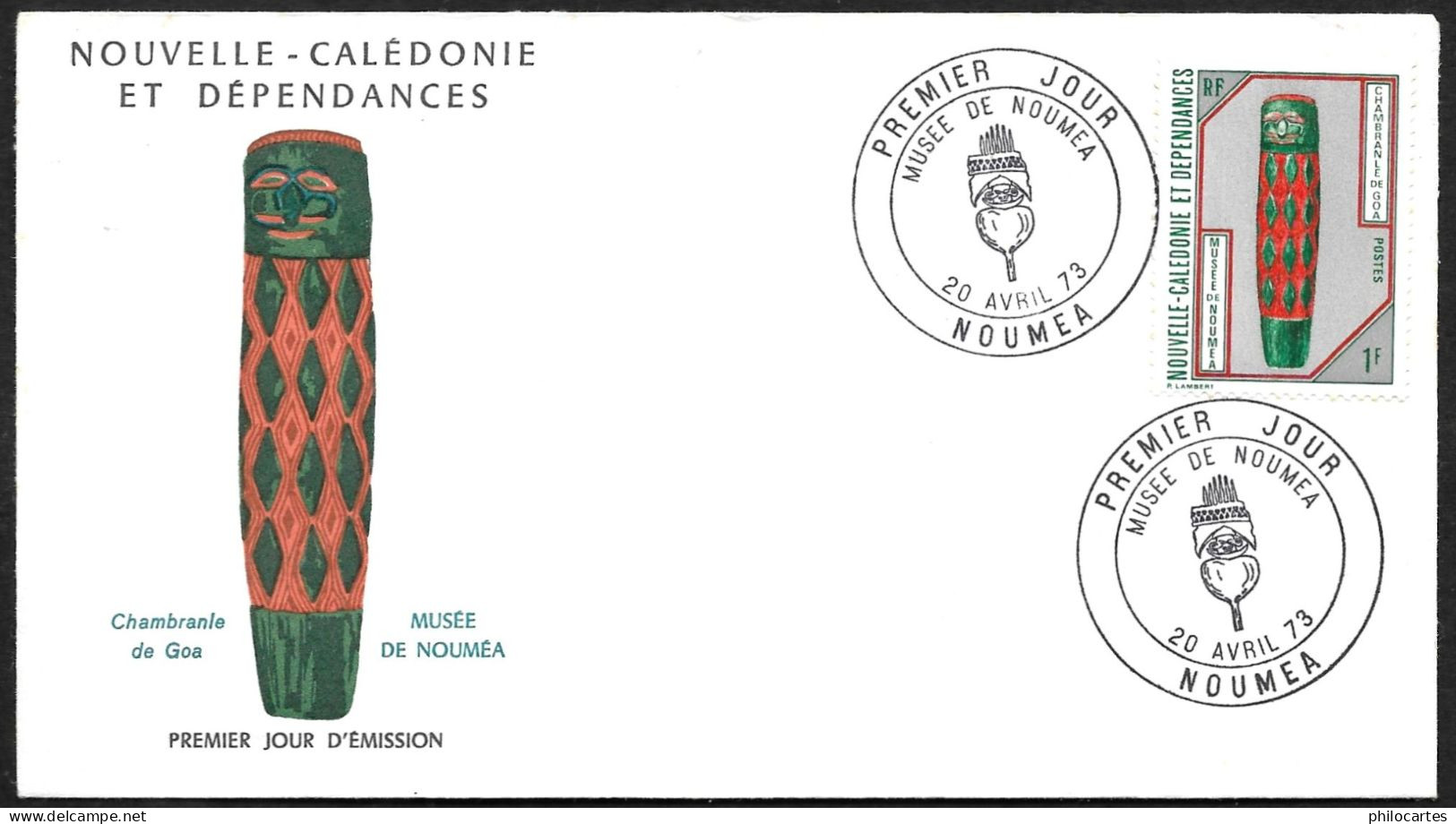 Nouvelle Calédonie  20 Avril 1973  - FDC  YT  381 - Nouméa - Chambranle De Goa - 3° Choix - Brieven En Documenten