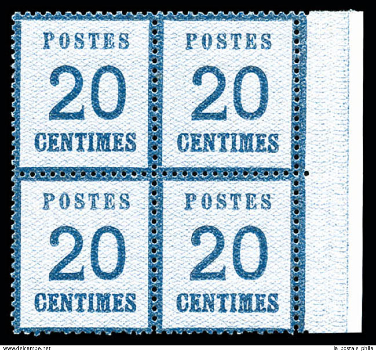 N°6, 20c Bleu En Bloc De Quatre, Bord De Feuille Latéral Gauche, Fraîcheur Postale, TRES BON CENTRAGE, SUPERBE (certific - Neufs