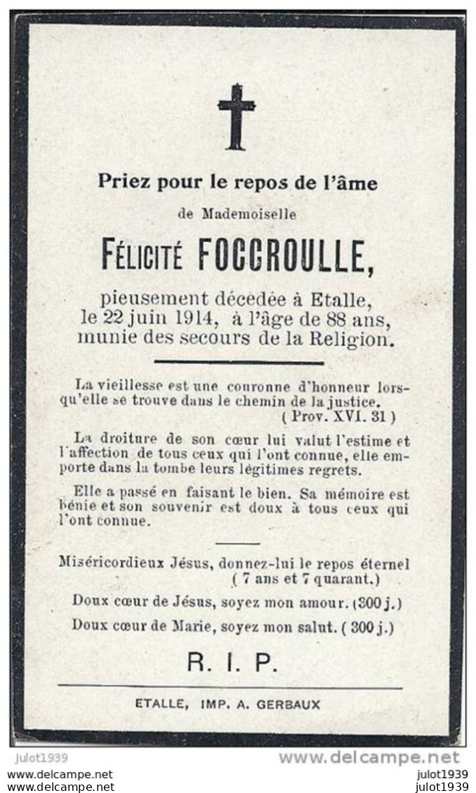 ETALLE ..--  Mademoiselle Félicité FOCCROULLE . Née En 1826 , Décédée En 1914 . - Etalle