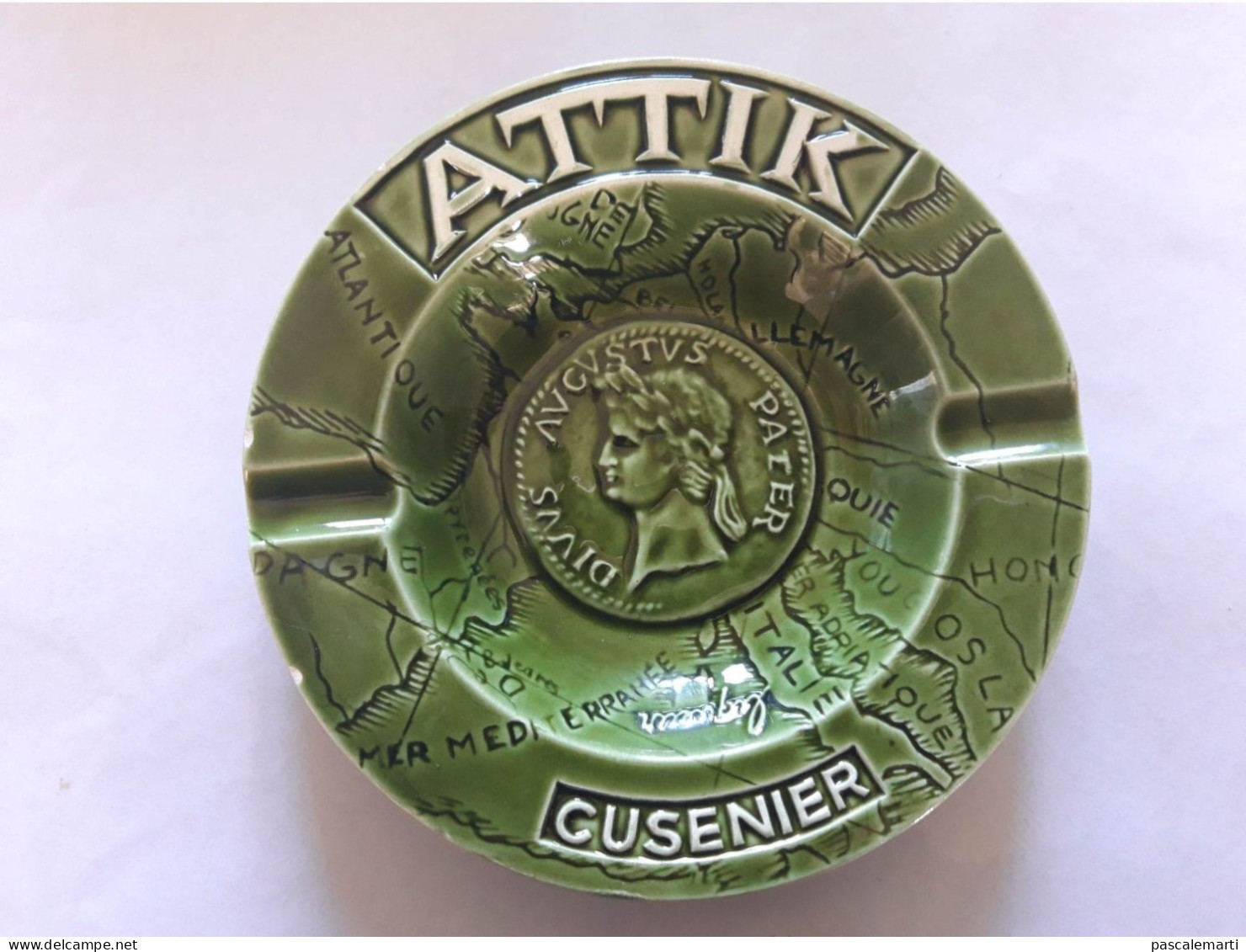 J. Roussillon Ancien Cendrier Faïence "Attik Cusenier" - Diamètre 15 Cm – Vintage, Collector - Portacenere