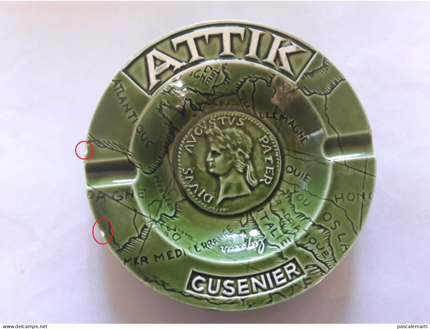 J. Roussillon Ancien Cendrier Faïence "Attik Cusenier" - Diamètre 15 Cm – Vintage, Collector - Portacenere