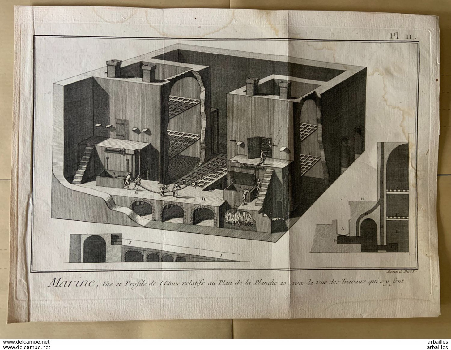 Gravure Originale De Bernard Direx Graveur Illustrateur (1734-1786) .Marine,Plan Et Vue Et Profils D'une étuve. - Sonstige & Ohne Zuordnung