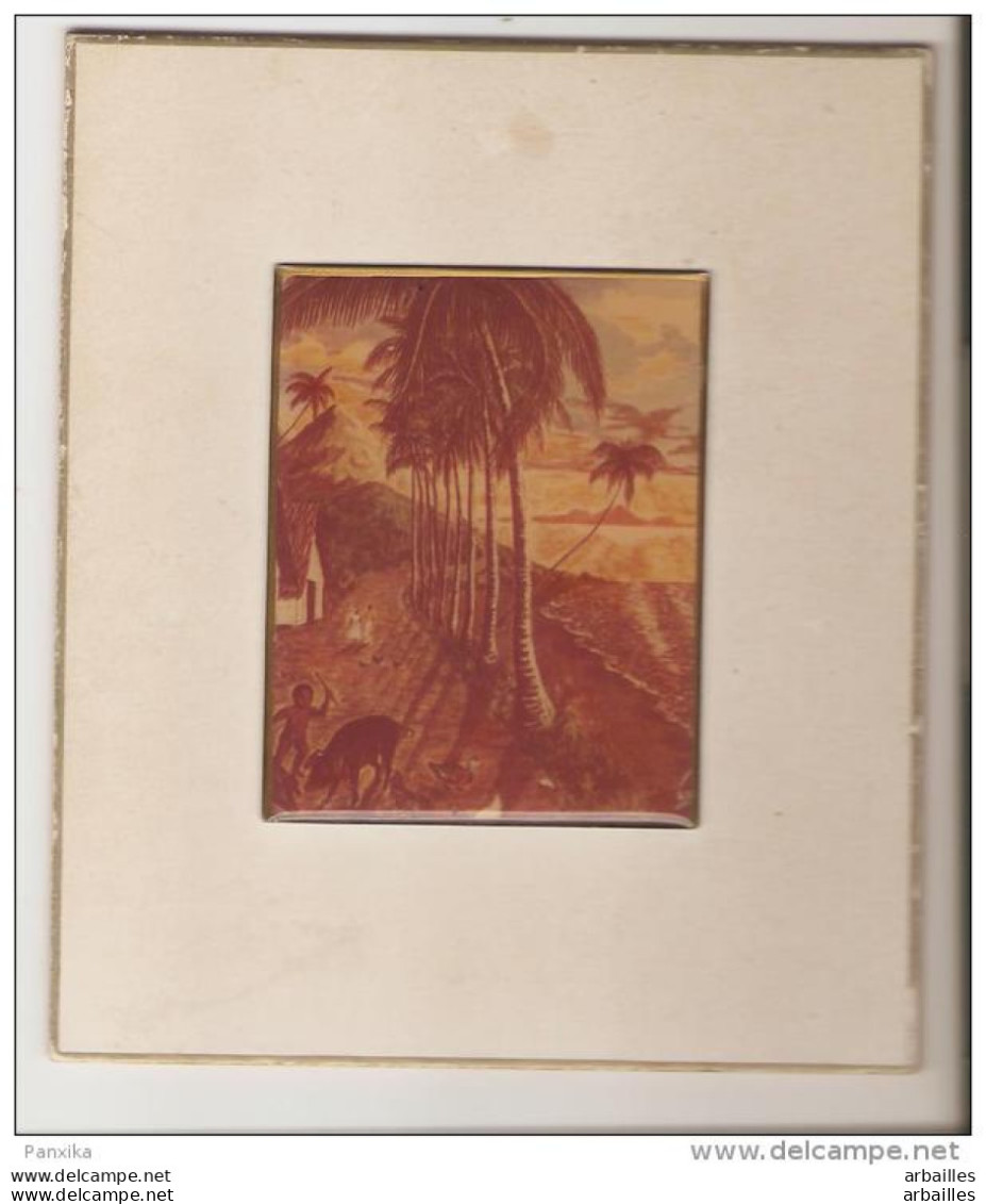 Mini Cadre Peinture Recouvert De Glacoïde.Décor Polynesien. Case,cocotiers,cochon Noir. - Polynésie Française