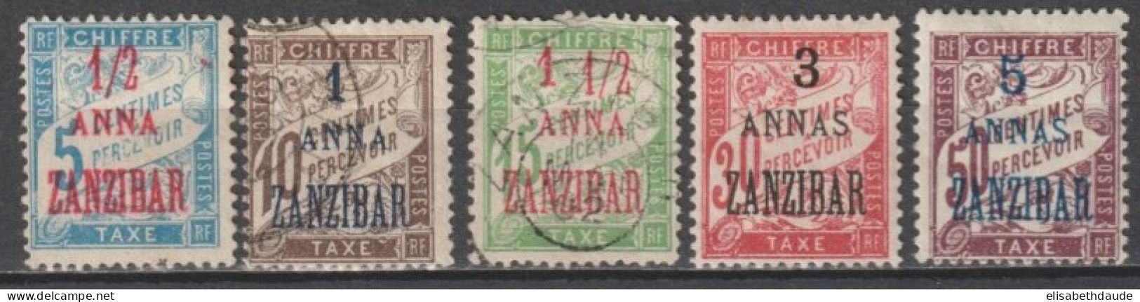 ZANZIBAR - 1897 - TAXE - SERIE COMPLETE YVERT N° 1/5 * MH / OBLITERE (N°3 DEFECTUEUX : DECHIRE) - COTE = 160 EUR. - Nuovi