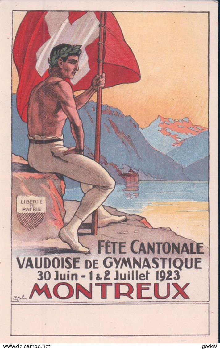 Montreux VD, Fête Cantonale Vaudoise De Gymnastique 1923, Le Porte Drapeau, Illustrateur Müller (11826) - Le Vaud