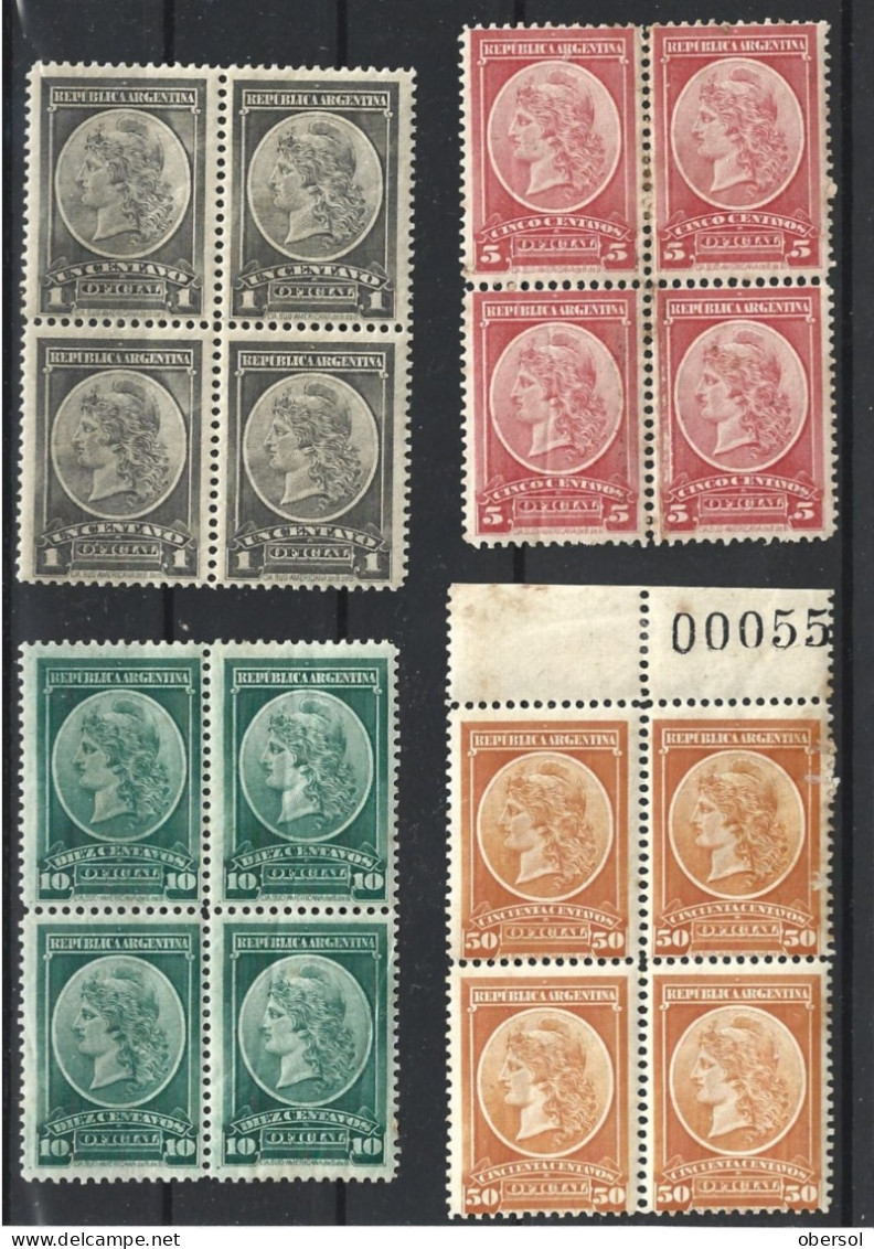 Argentina 1901 Officials Sudamericana Republic Efigie Four Blocks Of Four - Rust At Back - See Pictures  CV USD29 - Service