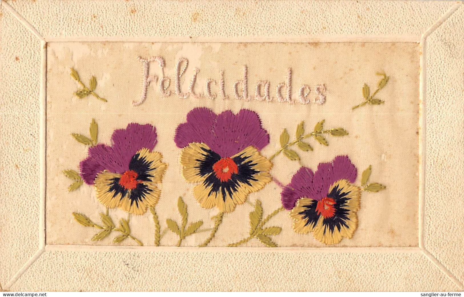 CPA FANTAISIE BRODEE REPRESENTANT DES FLEURS INTITULEE FELICIDADES - Embroidered