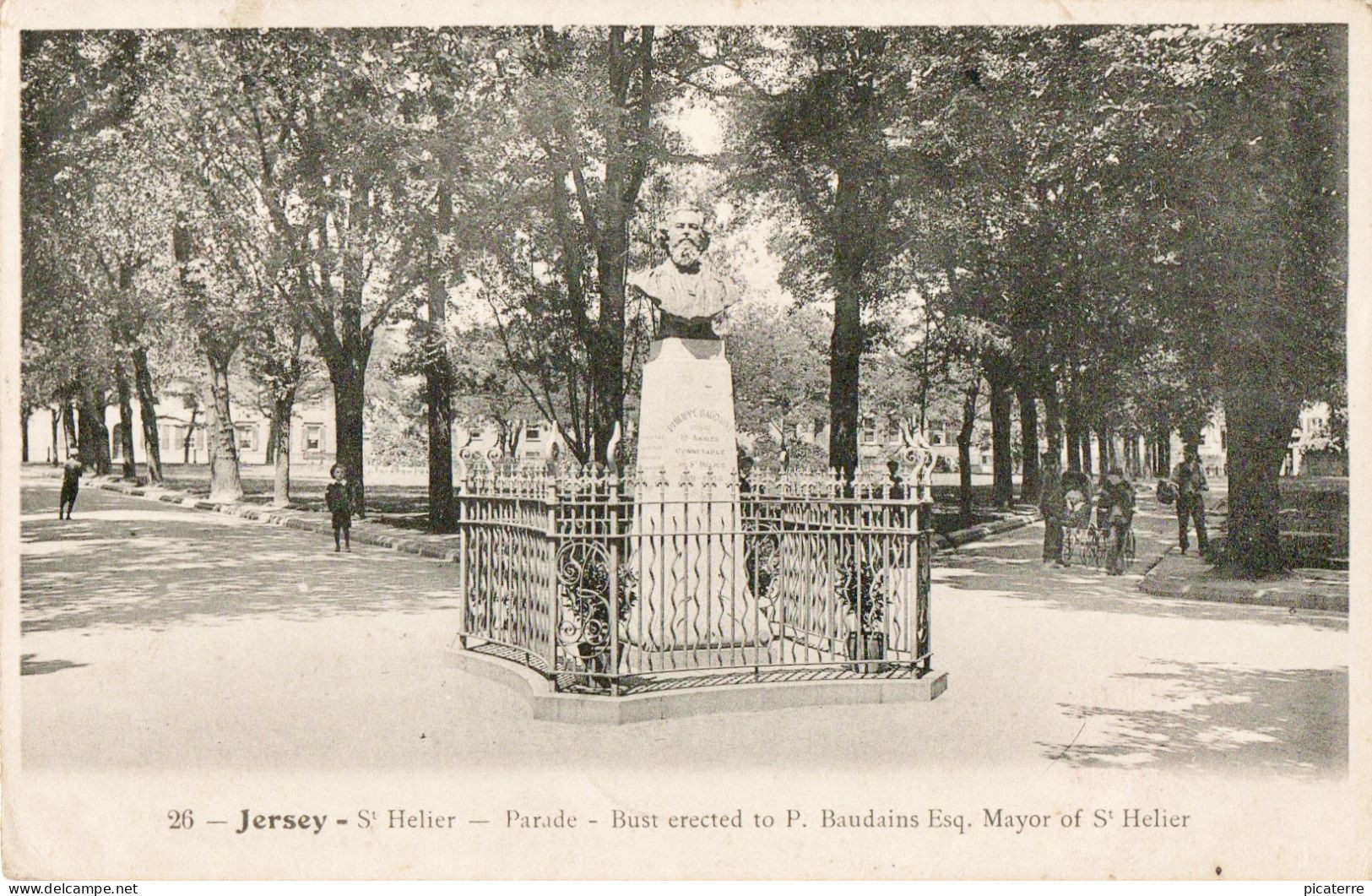 3 X Double Ring Postmarks-JERSEY & GRANVILLE, MANCHE 1907- P.c Jersey- Bust Of P.Baudains,Mayor Of St.Helier-Marcophilie - Brieven En Documenten